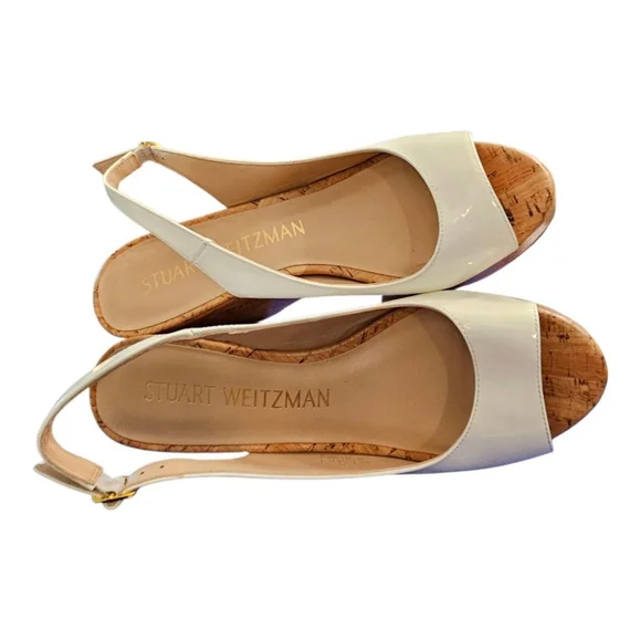 Stuart Weitzman White Wedge Sandals Size 9B - Picture 13 of 13